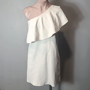 Milly One Shoulder Flounce Knit Dress Shift‎ White Size Small Wedding Minimalist